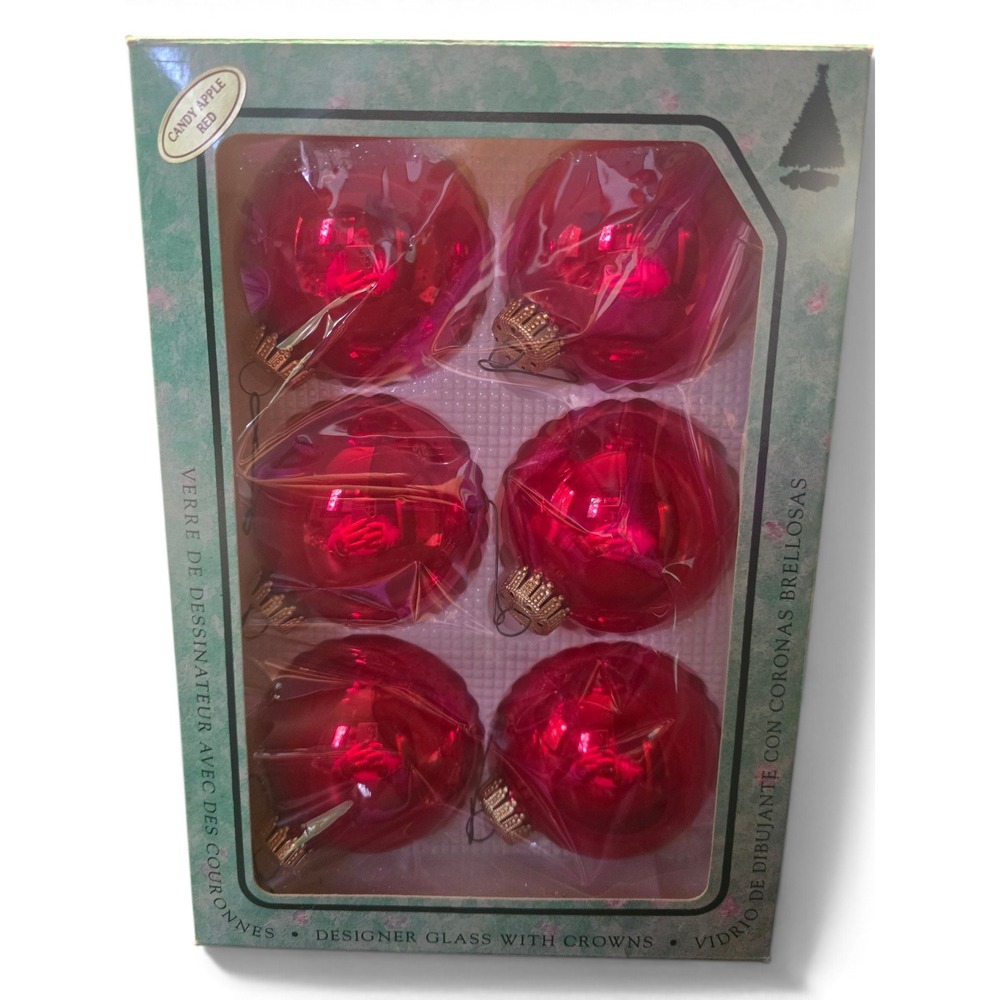 Christmas by Krebs Candy Apple Red Designer Glass Ornaments Set of 6 Vintage